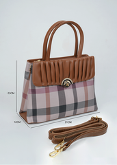 Elfriede Brown Plaid Design Handbag