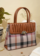 Elfriede Brown Plaid Design Handbag