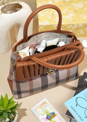 Elfriede Brown Plaid Design Handbag