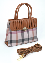 Elfriede Brown Plaid Design Handbag