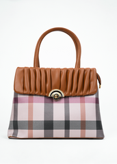 Elfriede Brown Plaid Design Handbag