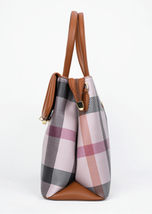 Elfriede Brown Plaid Design Handbag